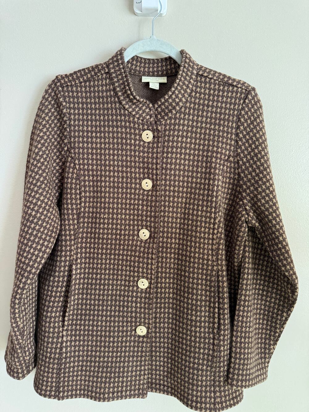 Title: Appleseed’s Petites PL 100% Wool Houndstooth Jacket Brown Tan